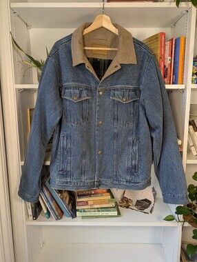 Sonoma Denim Jacket Tan Corduroy Collar Fleece Lined Barn Coat Chore Medium